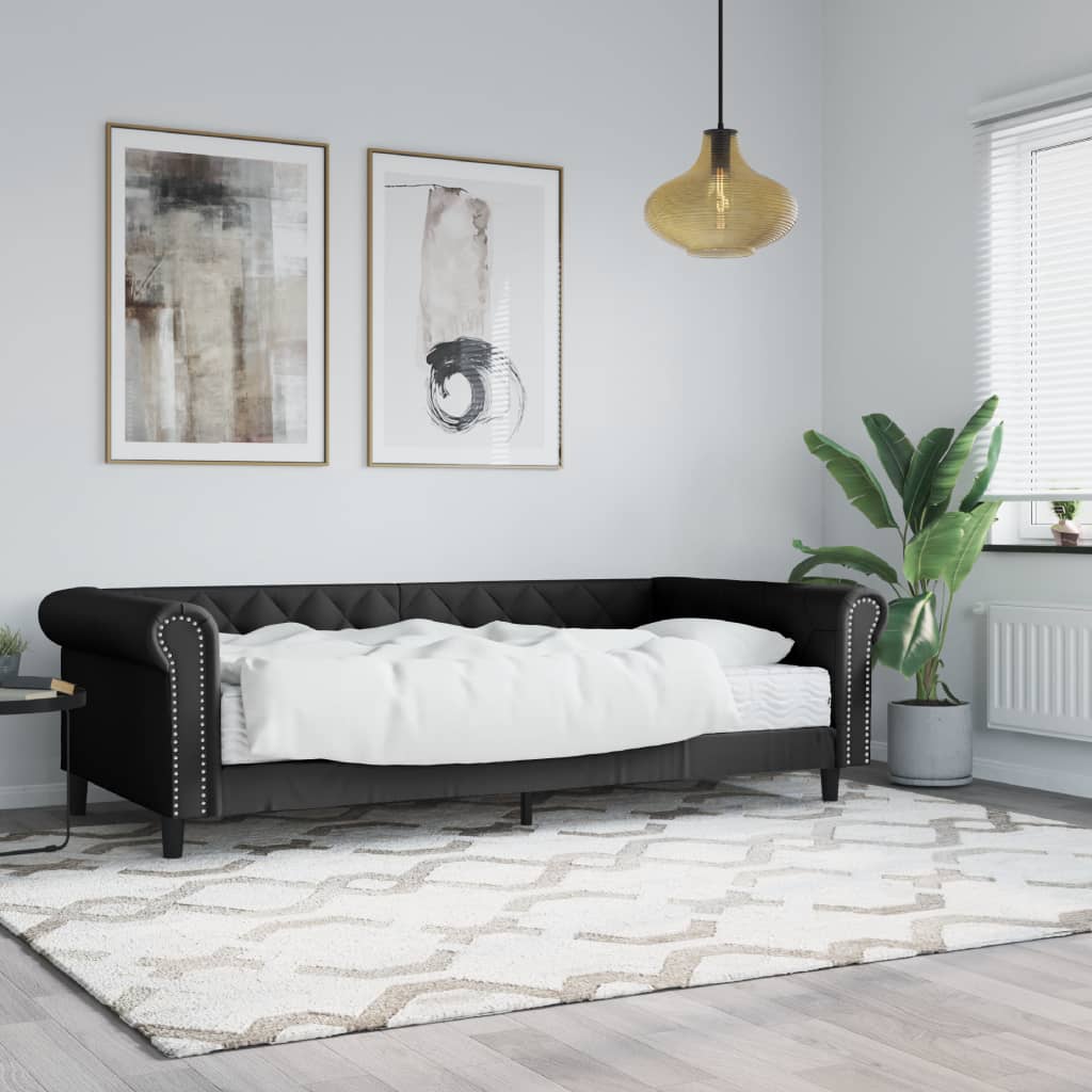 Vetonek Sofá cama con colchón cuero sintético negro 90x200 cm