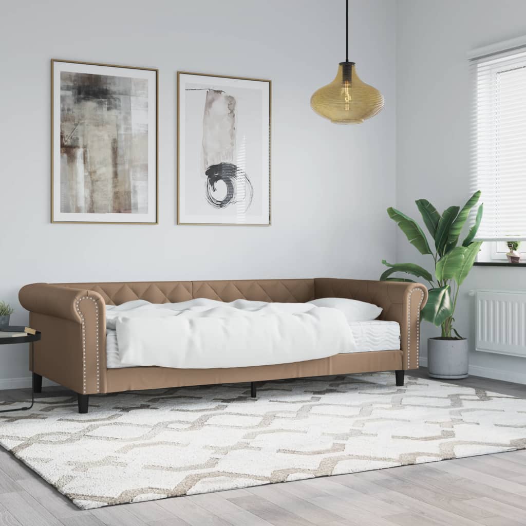 Vetonek Sofá cama con colchón cuero sintético color capuchino 90x200 cm