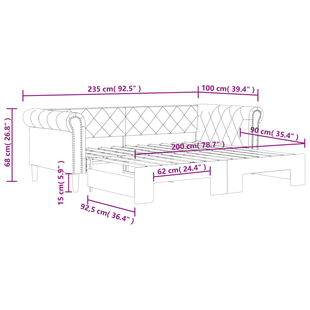 Schwarzes synthetisches Ledersofa 90x200 cm