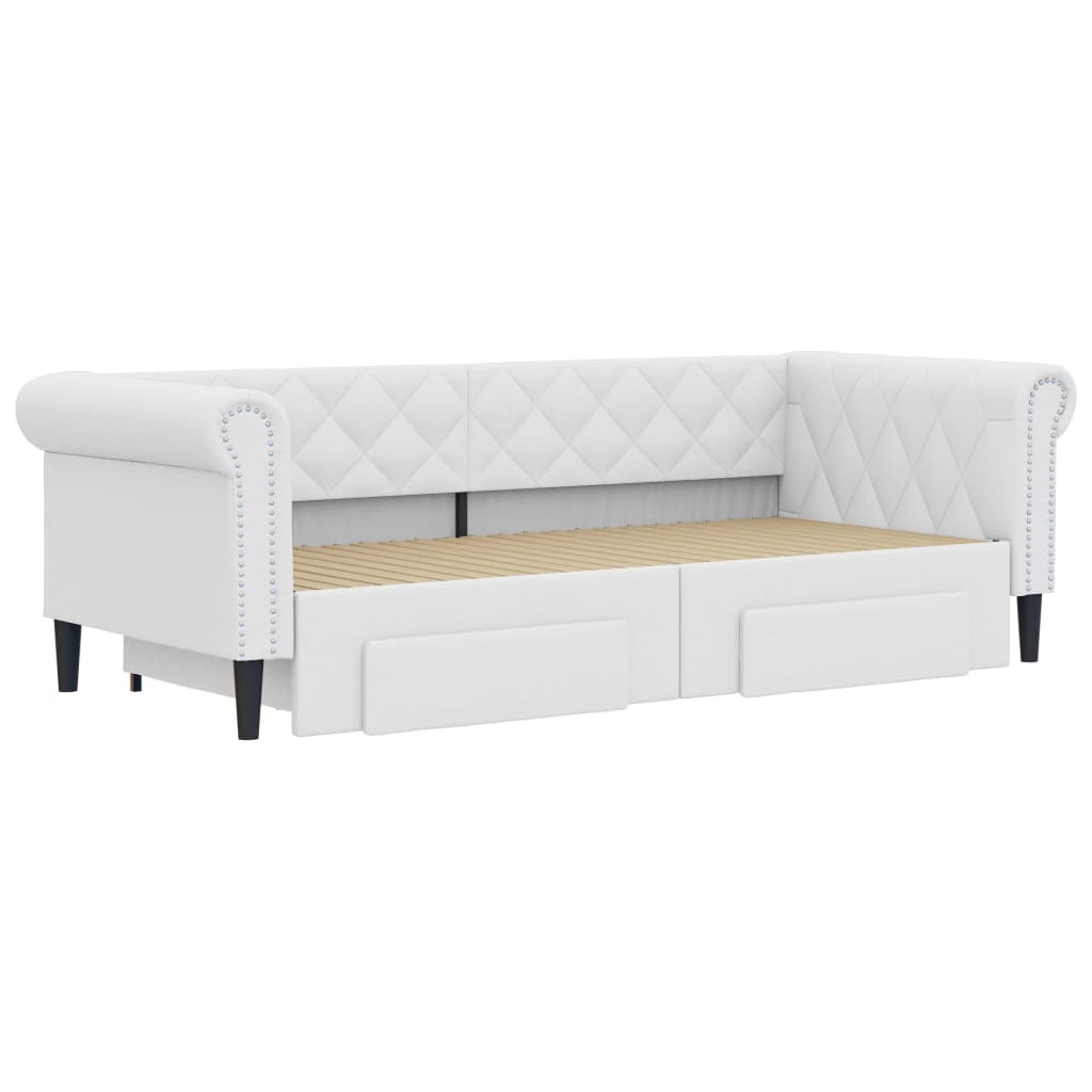 Sofa nest bed with white synthetic leather drawers 90x200 cm