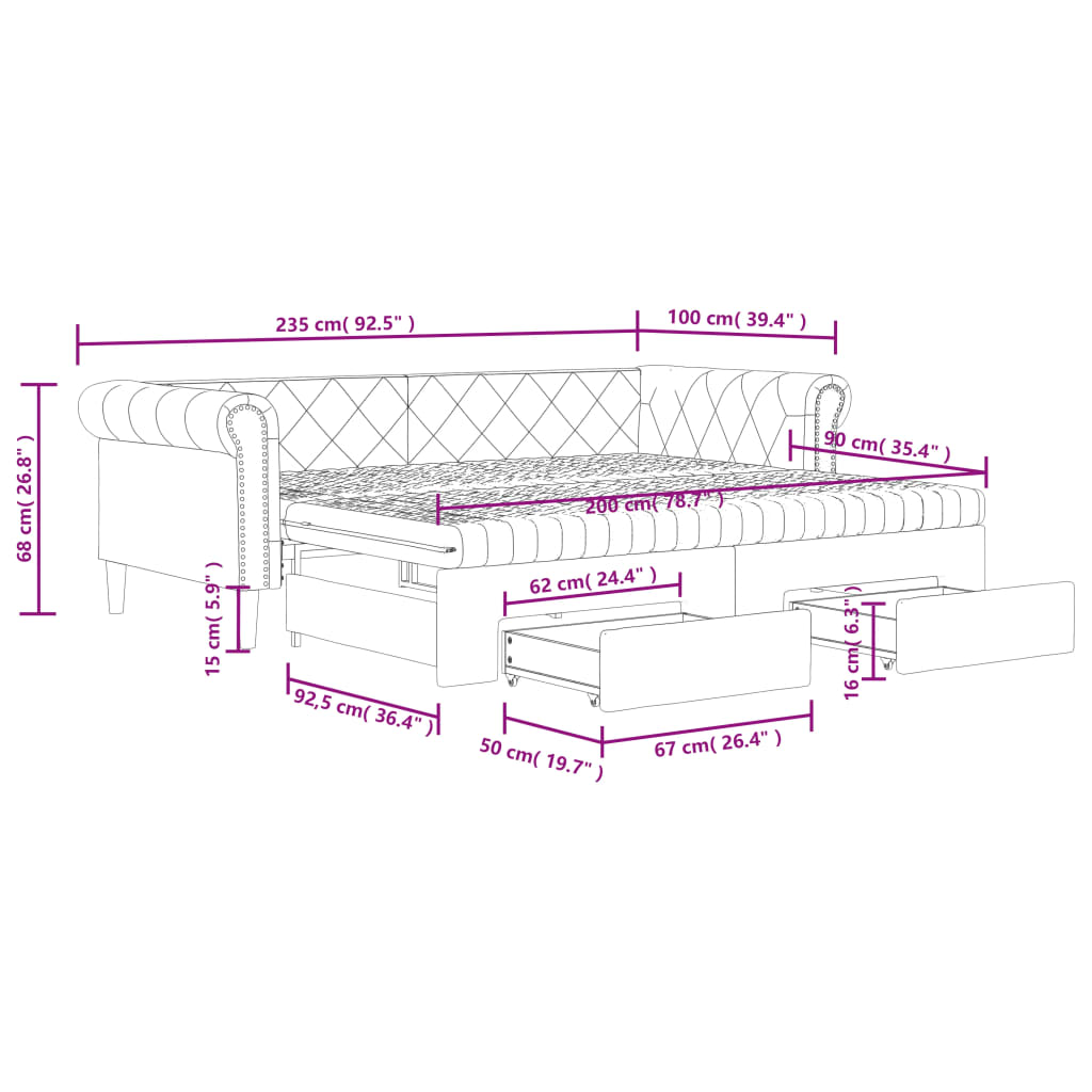 Sofa Bed Black Leather Black Leather 90x200 cm