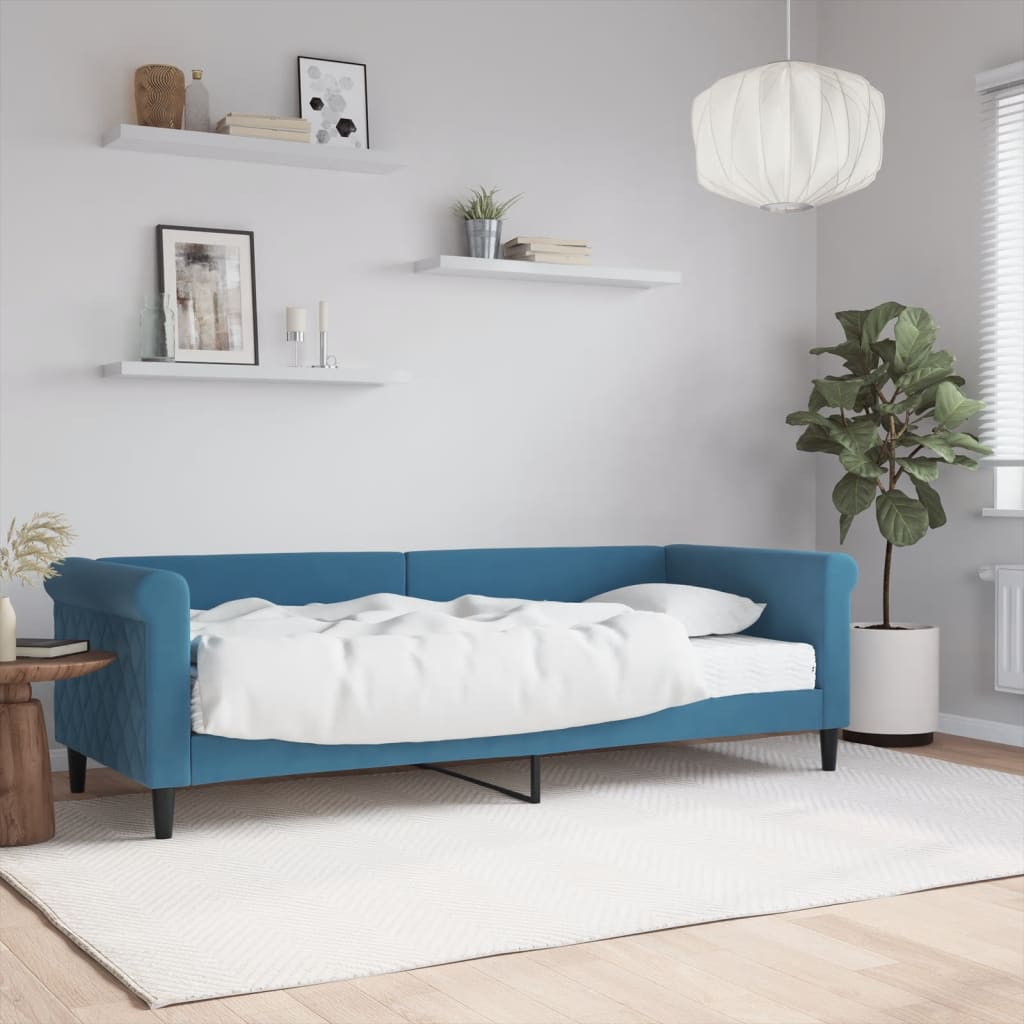 Vetonek Sofá cama con colchón terciopelo azul 80x200 cm