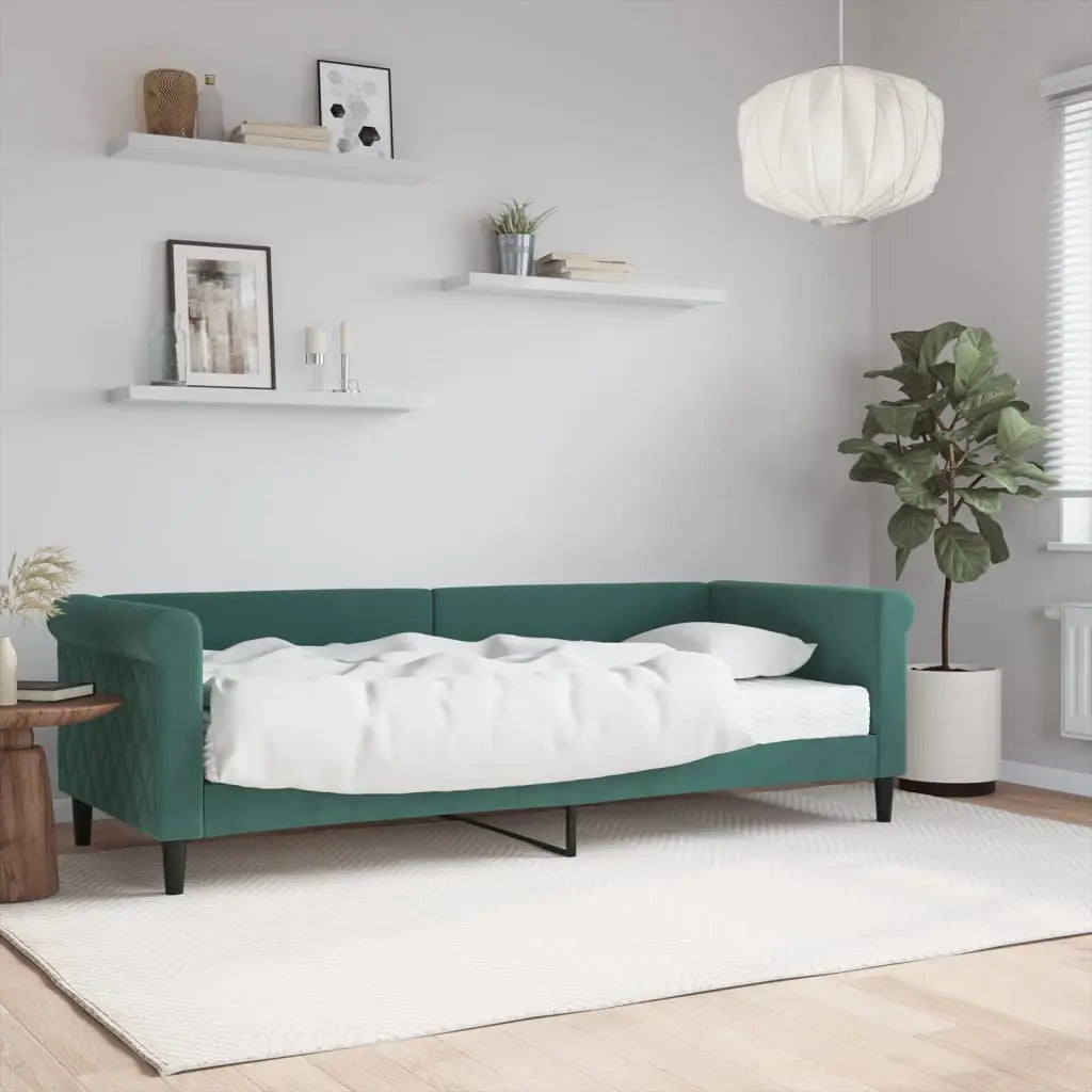 Vetonek Sofá cama con colchón terciopelo verde oscuro 80x200 cm