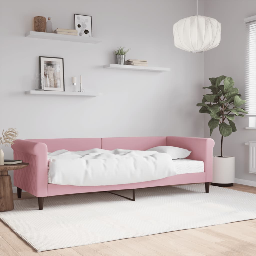 Vetonek Sofá cama con colchón terciopelo rosa 80x200 cm