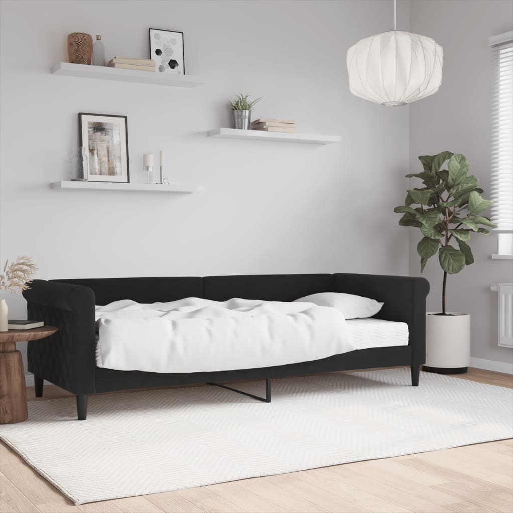 Vetonek Sofá cama con colchón terciopelo negro 80x200 cm