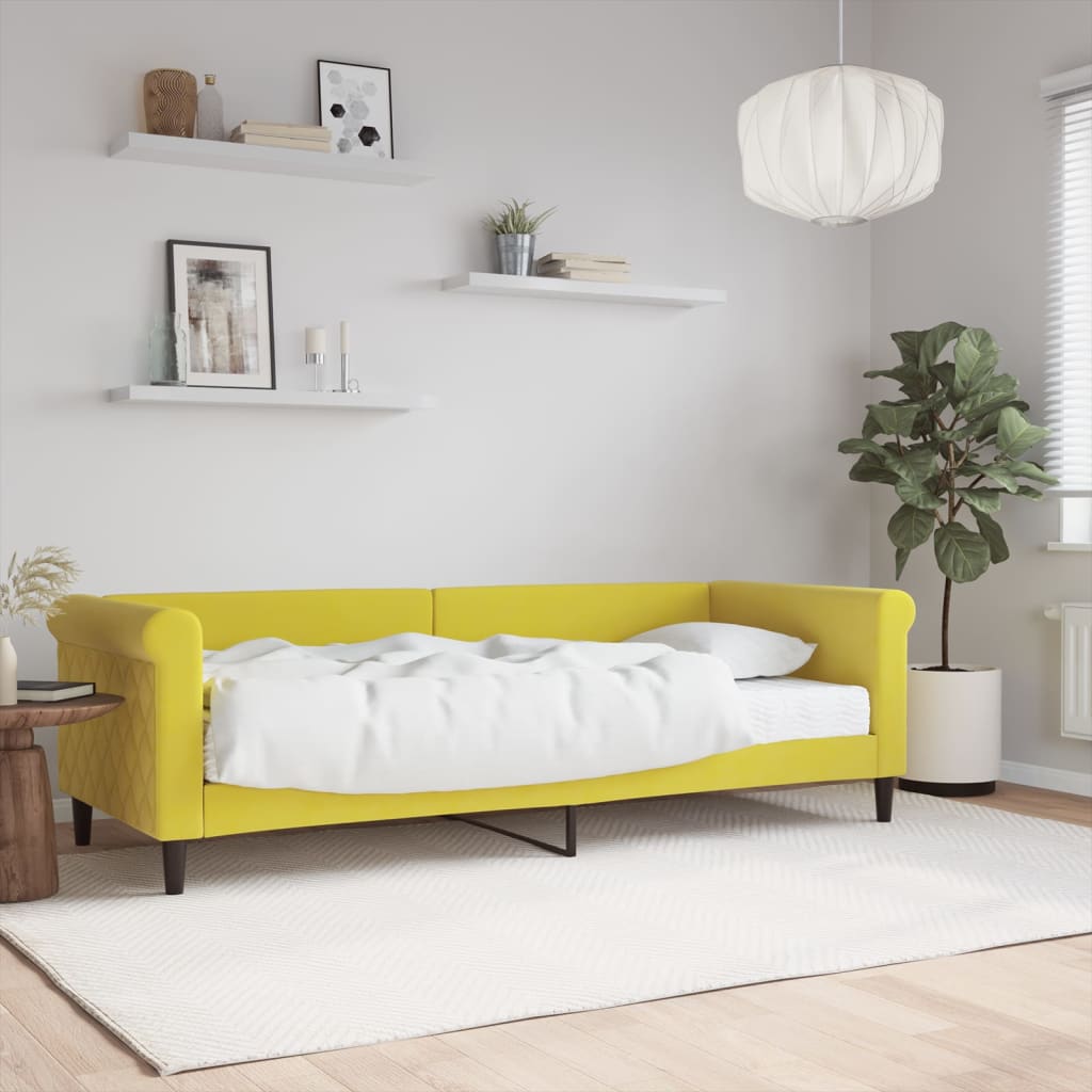 Vetonek Sofá cama con colchón terciopelo amarillo 80x200 cm