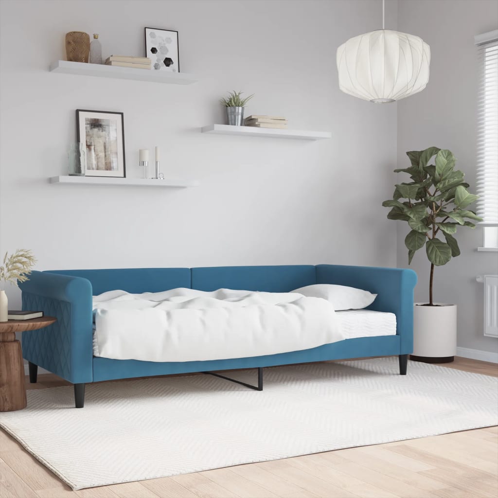 Vetonek Sofá cama con colchón terciopelo azul 90x200 cm