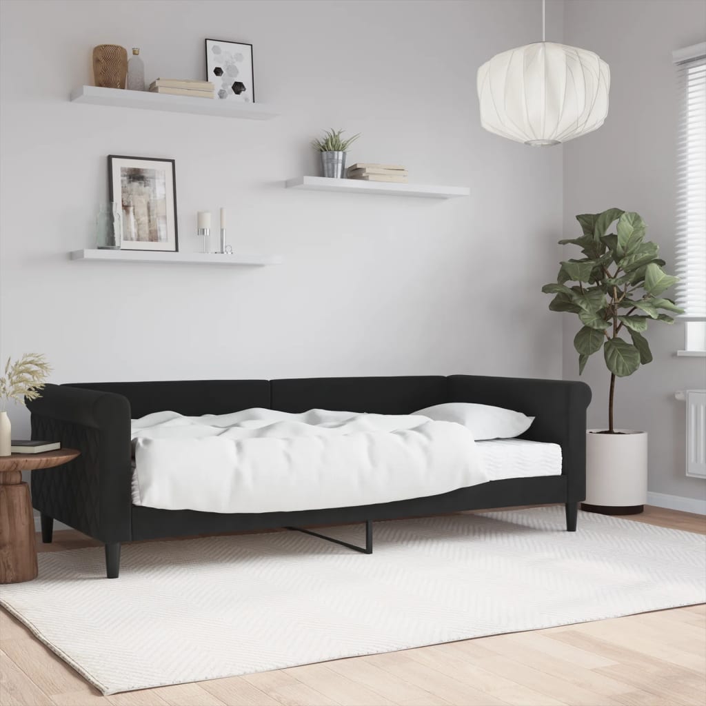 Vetonek Sofá cama con colchón terciopelo negro 90x200 cm