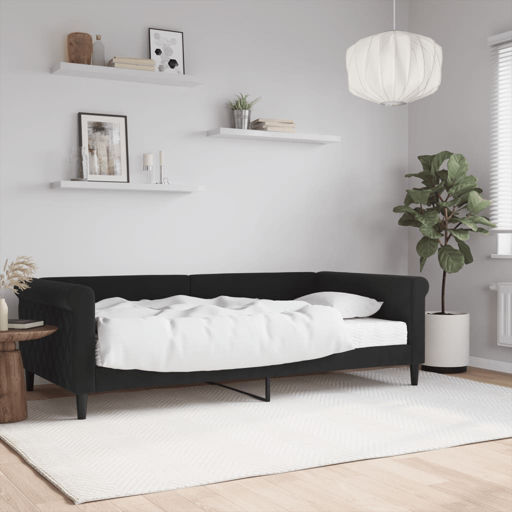 Vetonek Sofá cama con colchón terciopelo negro 100x200 cm