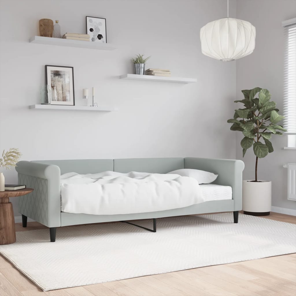 Vetonek Sofá cama con colchón terciopelo gris claro 90x190 cm