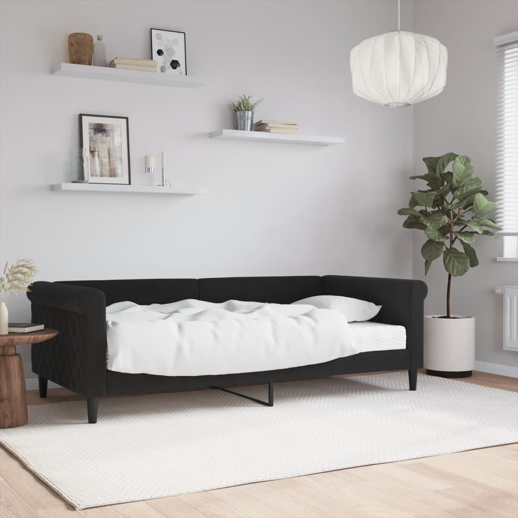 Vetonek Sofá cama con colchón terciopelo negro 90x190 cm