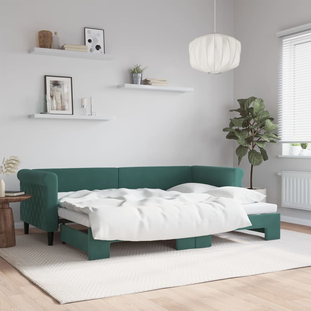 Vetonek Sofá cama nido terciopelo verde oscuro 80x200 cm