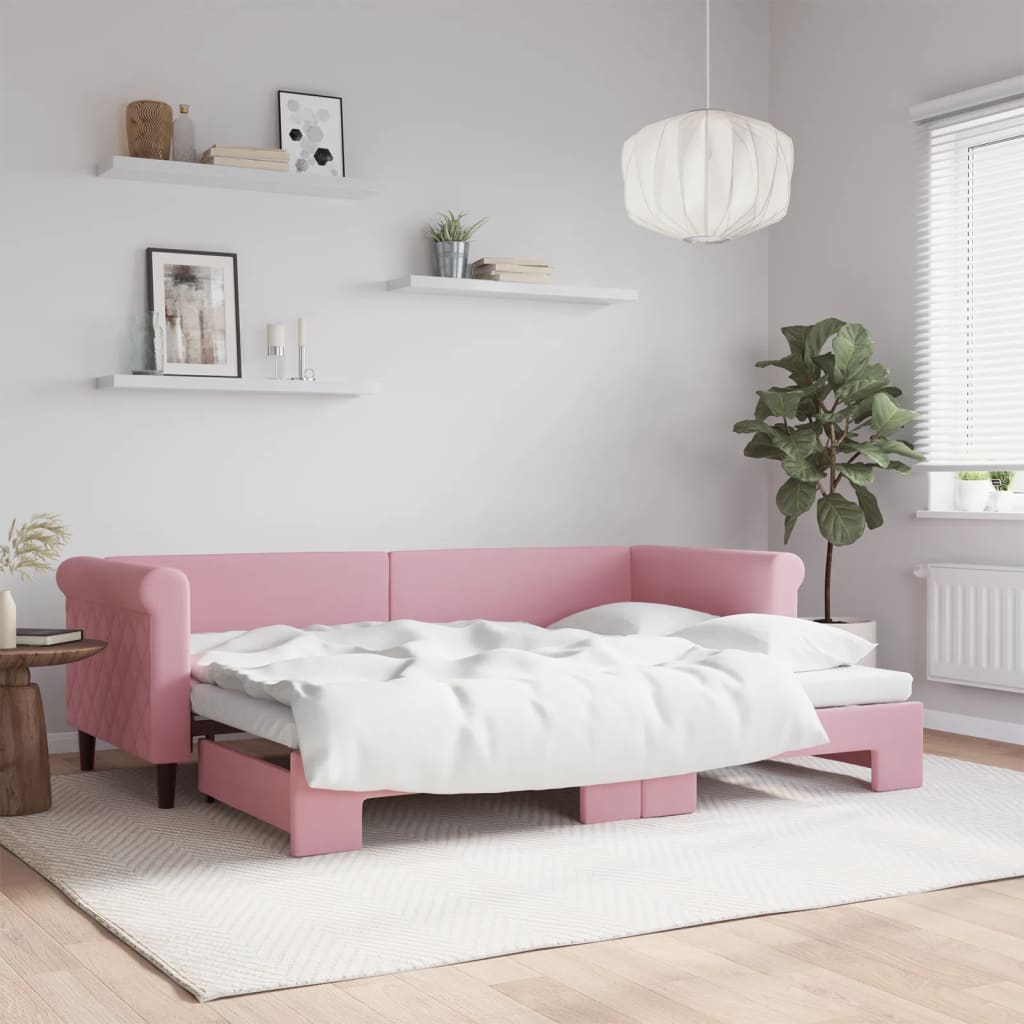 Vetonek Sofá cama nido terciopelo rosa 80x200 cm