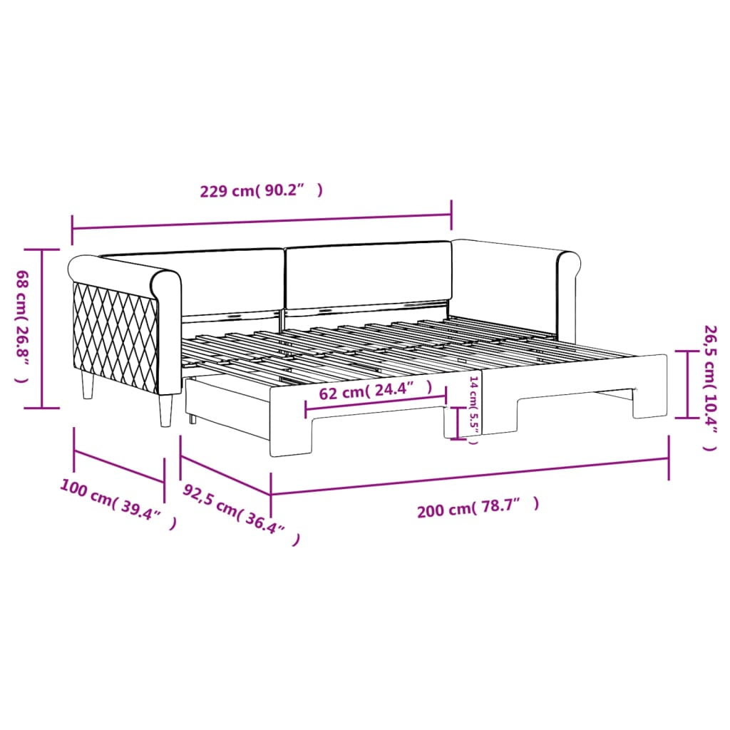 Schwarzer Samtnest -Sofa 90x200 cm