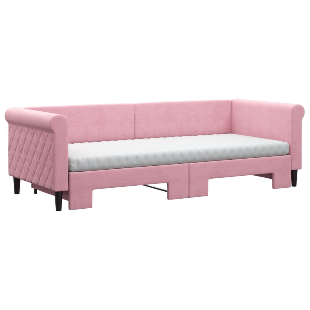 Nid canapé-lit avec matelas en velours rose 80x200 cm