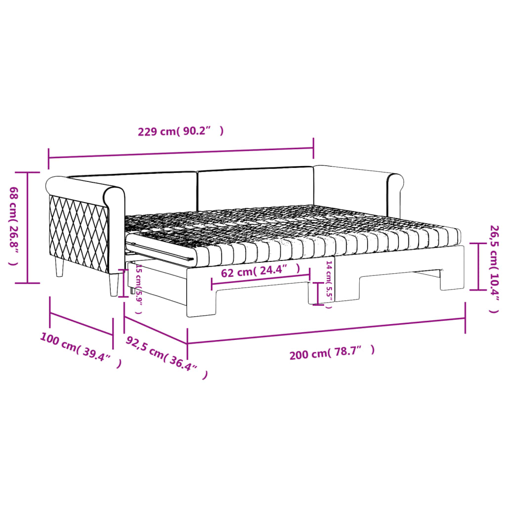 Sofá -cama ninho com colchão de verveil cinza escuro 90x200 cm