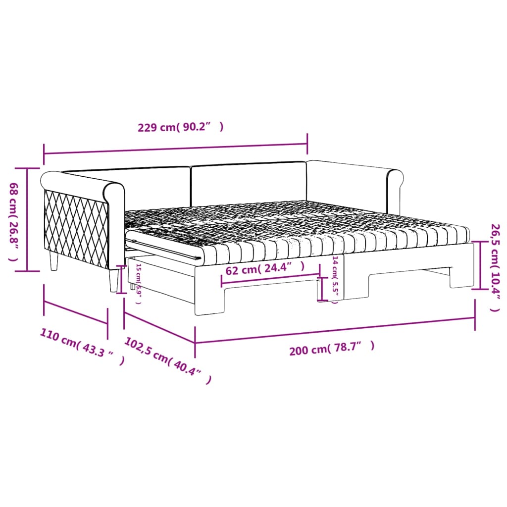 Sofá cama nido con colchón terciopelo negro 100x200 cm