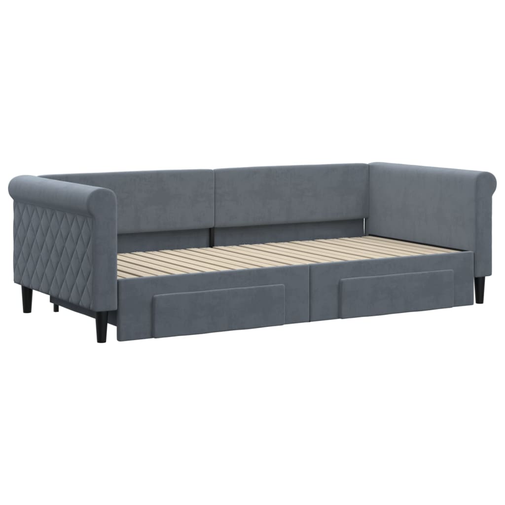 Sofa nest bed with dark gray velvet drawers 90x200 cm