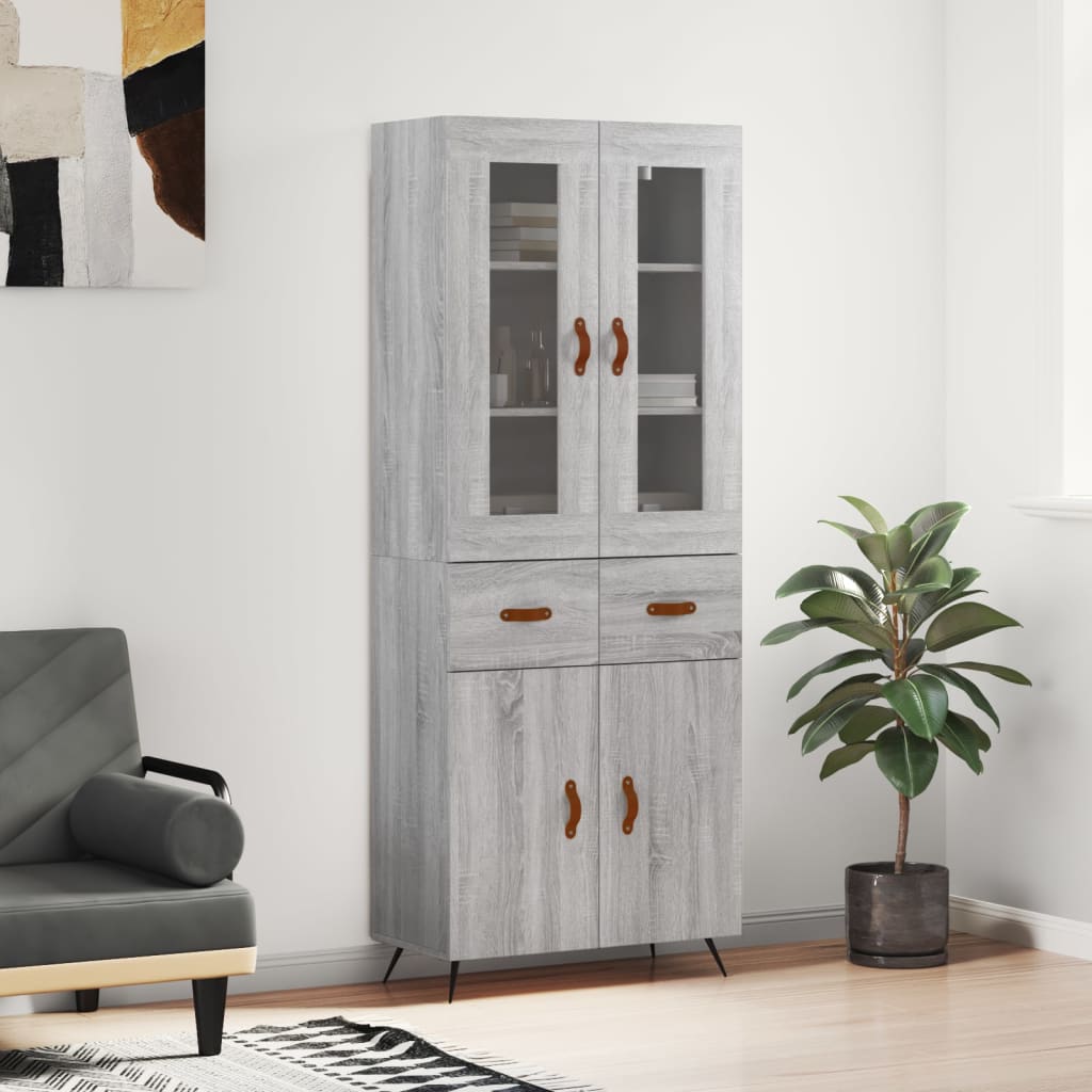 Aparador alto madera contrachapada gris sonoma 69,5x34x180 cm