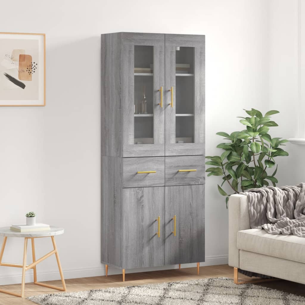 Aparador alto madera contrachapada gris sonoma 69,5x34x180 cm