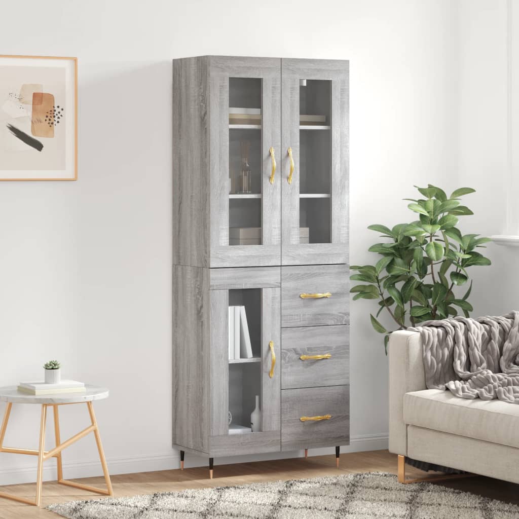 Aparador alto madera contrachapada gris sonoma 69,5x34x180 cm