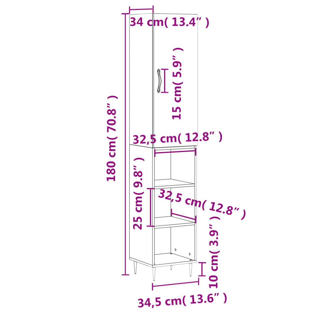 Aparador alto madera blanco 34,5x34x180 cm vidaXL