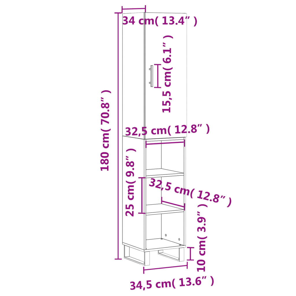 Aparador alto madera blanco 34,5x34x180 cm vidaXL