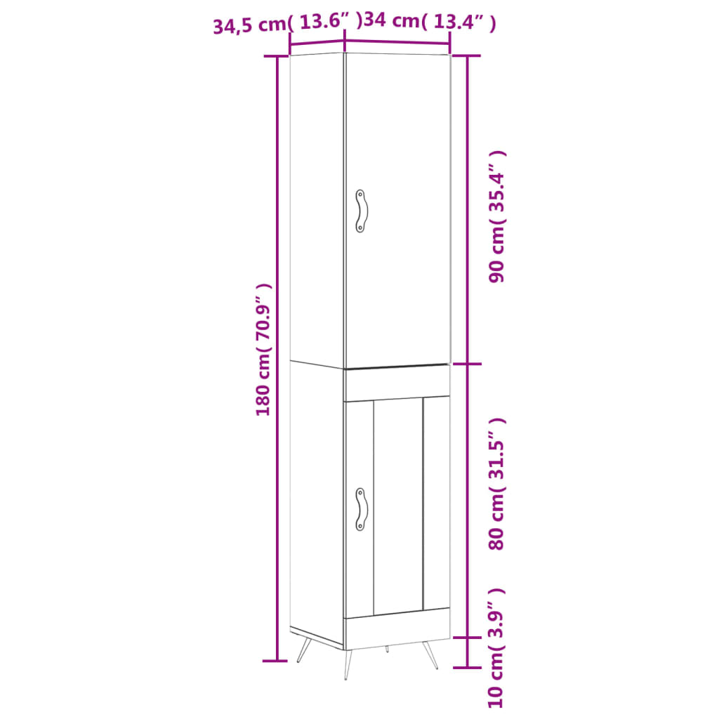 Aparador alto madera blanco 34,5x34x180 cm vidaXL