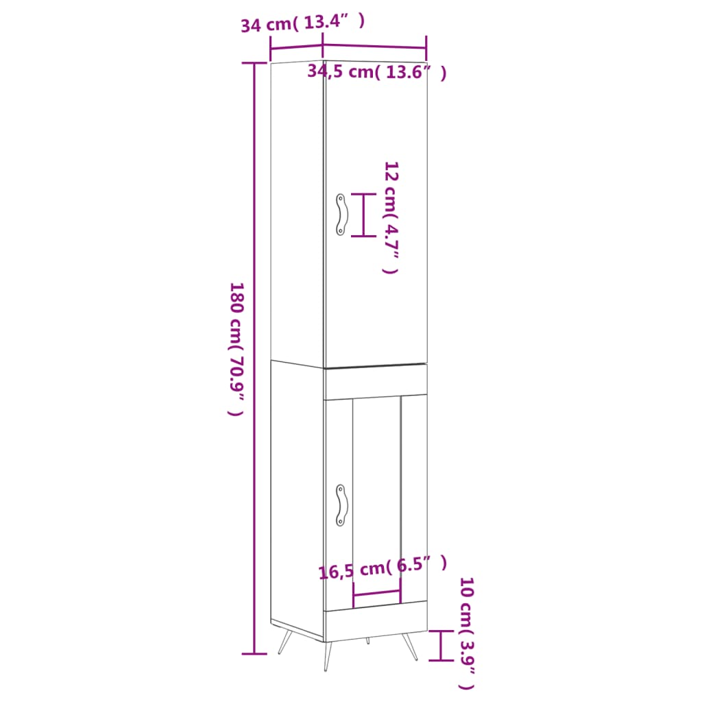 Aparador alto madera blanco 34,5x34x180 cm vidaXL