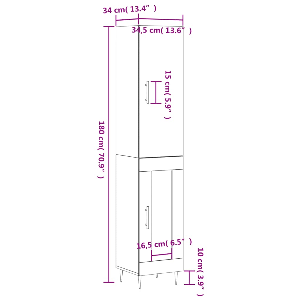 Aparador alto madera blanco 34,5x34x180 cm vidaXL