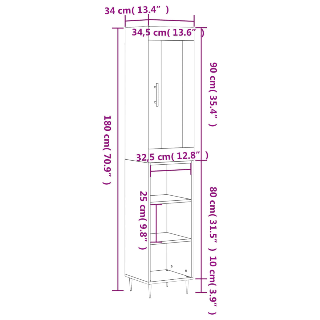 Aparador alto madera blanco 34,5x34x180 cm vidaXL