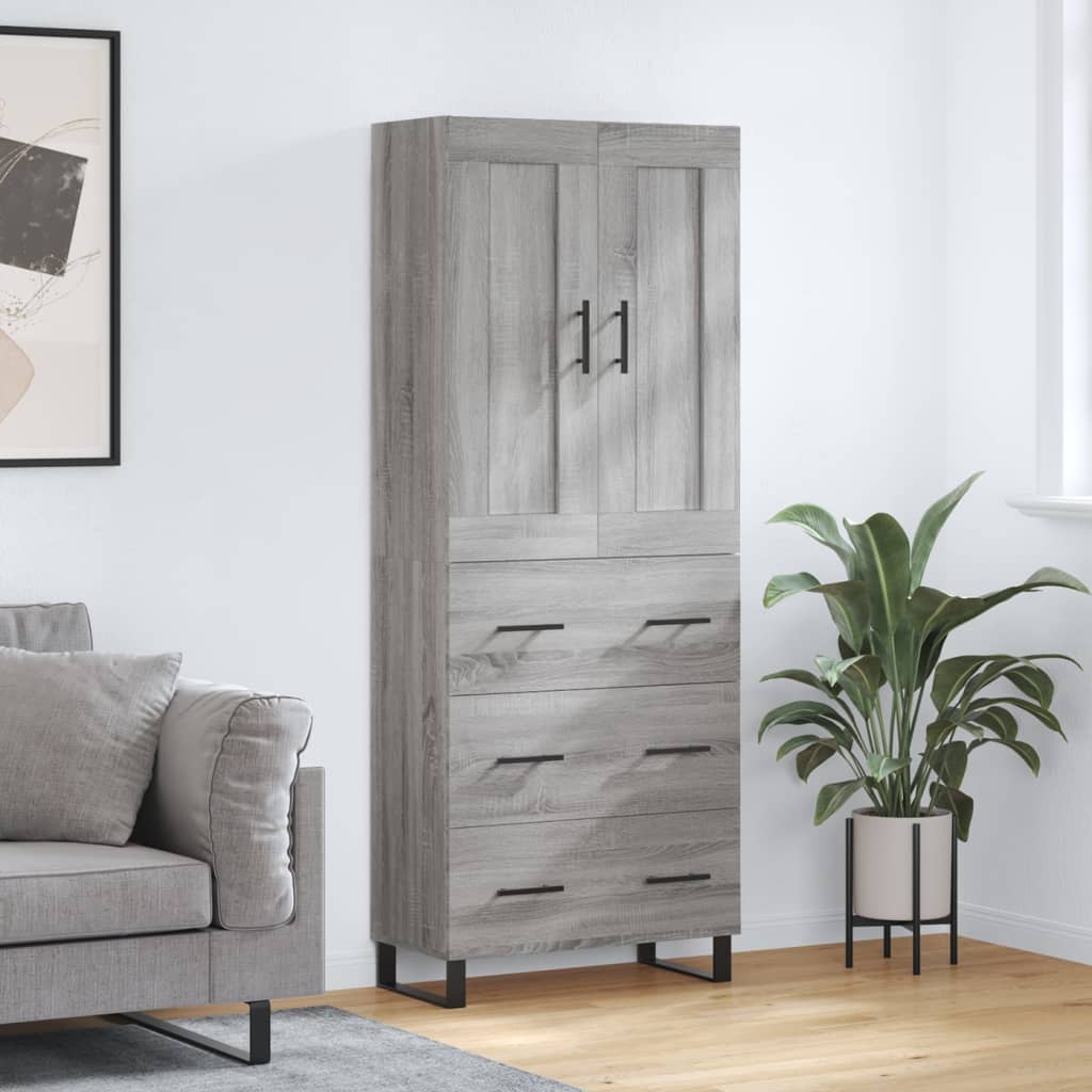 Aparador alto madera contrachapada gris sonoma 69,5x34x180 cm