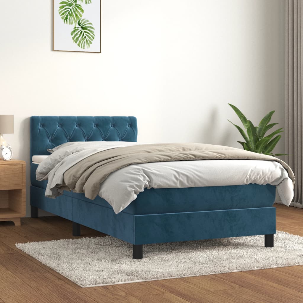 Cama box spring con colchón terciopelo azul oscuro 80x200 cm v1174 Vetonek
