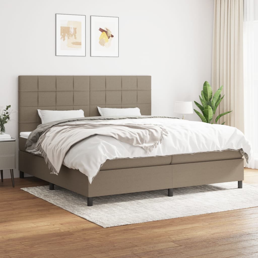 Cama box spring com colchão de tecido cinza taupe 200x200 cm V4694 Vetonek