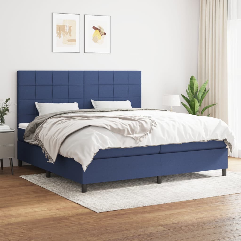 Cama box spring com colchão de tecido azul 200x200 cm V4717 Vetonek