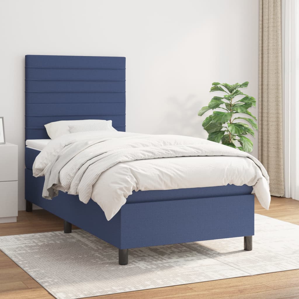 Cama box spring com colchão de tecido azul 80x200 cm V4793 Vetonek