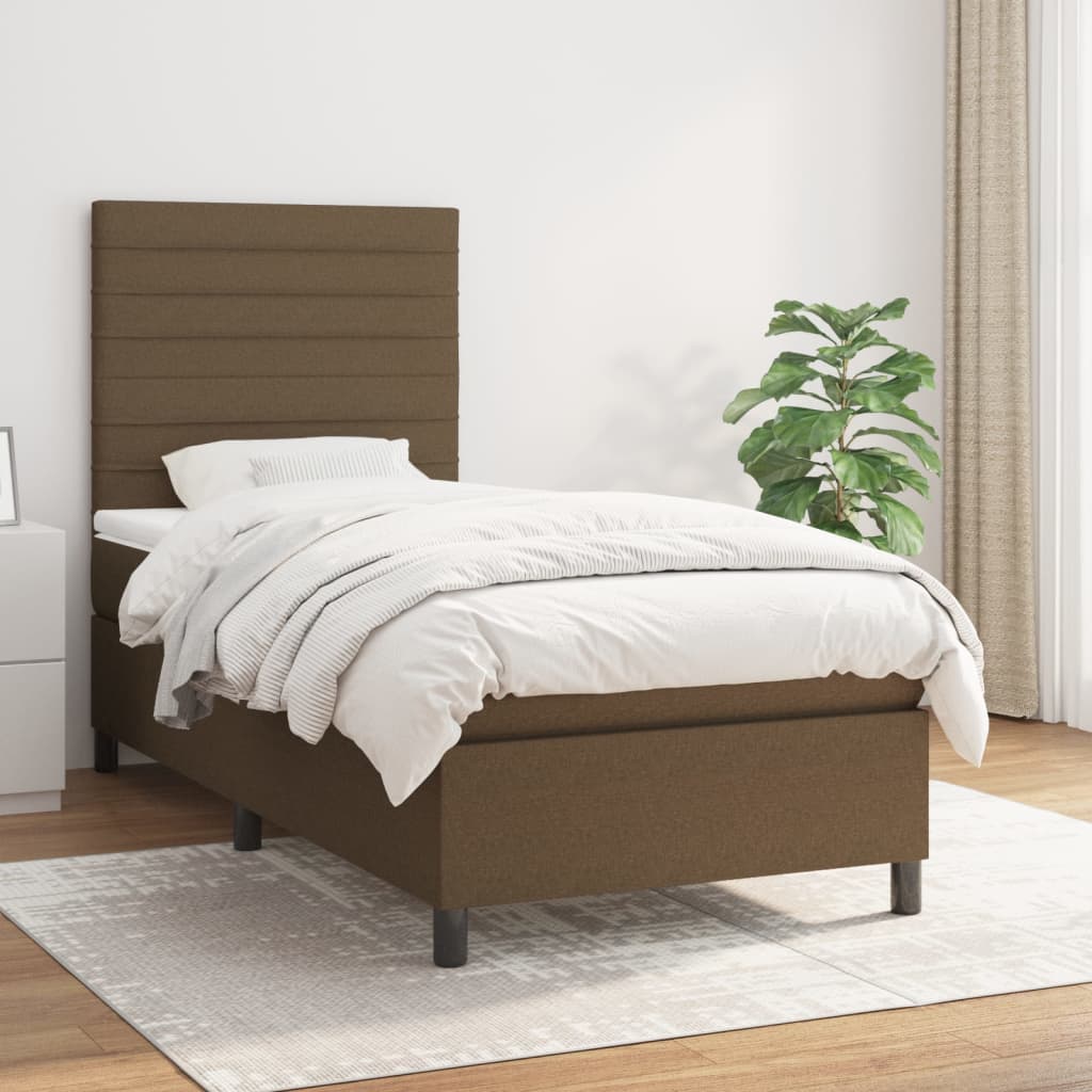 Cama box spring com colchão de tecido marrom escuro 100x200 cm V5004 Vetonek