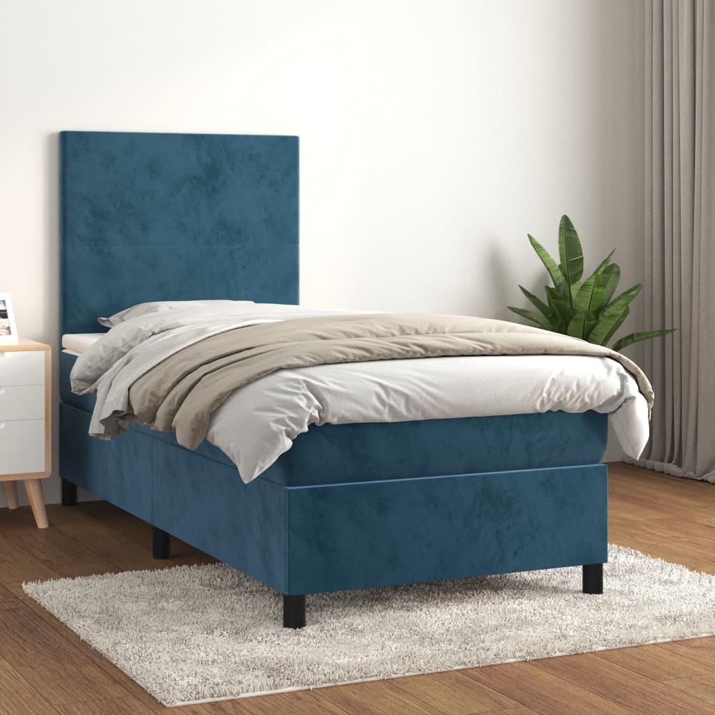 Cama box spring con colchón terciopelo azul oscuro 80x200 cm v5379 Vetonek