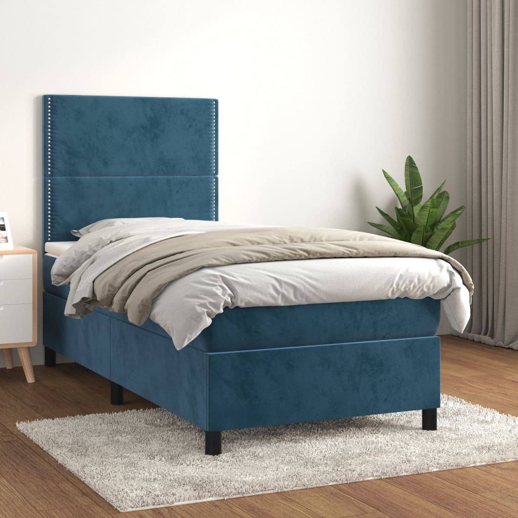 Cama box spring con colchón terciopelo azul oscuro 80x200 cm v5973 Vetonek