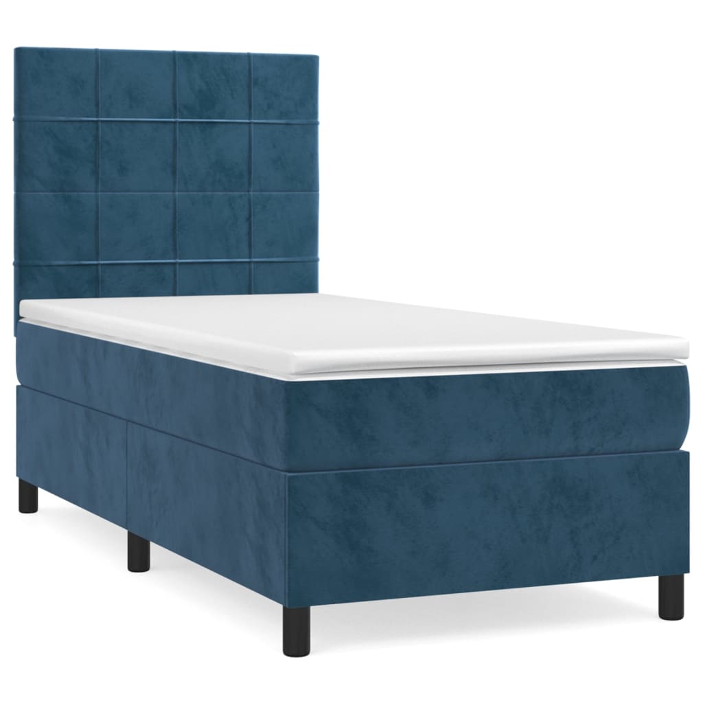 Vetonek Cama box spring con colchón terciopelo azul oscuro 80x200 cm