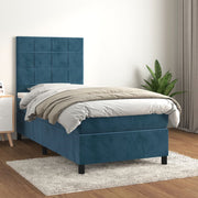 Cama box spring con colchón terciopelo azul oscuro 80x200 cm v6574 Vetonek