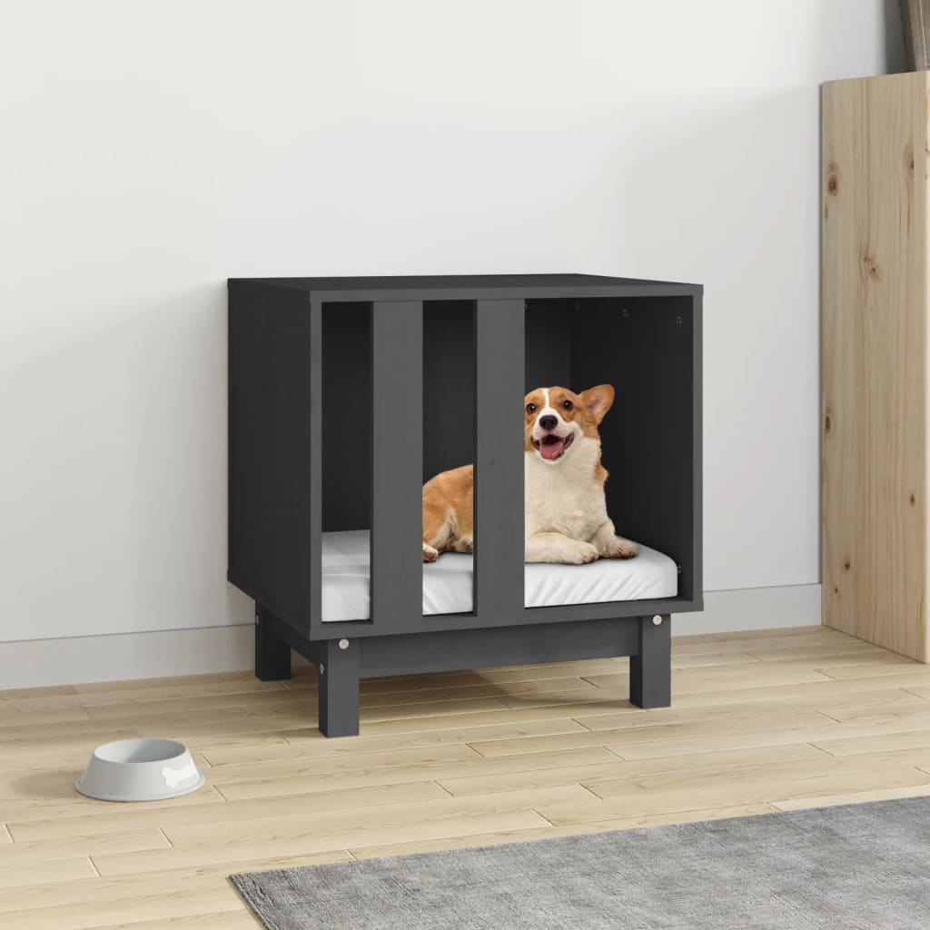 Caseta para perros madera maciza de pino gris 50x40x52 cm