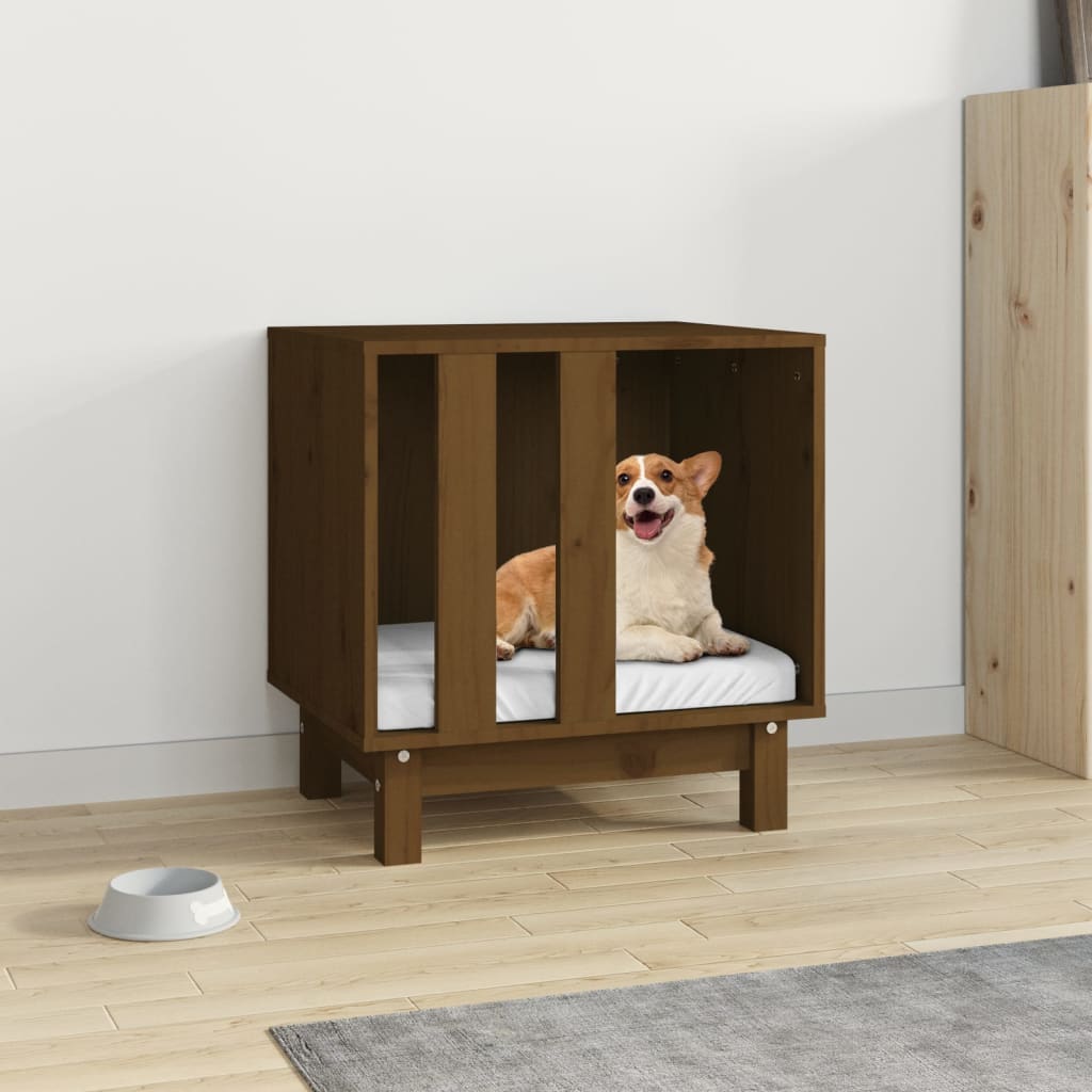 Cama para perros madera maciza pino marrón miel 50x40x52 cm