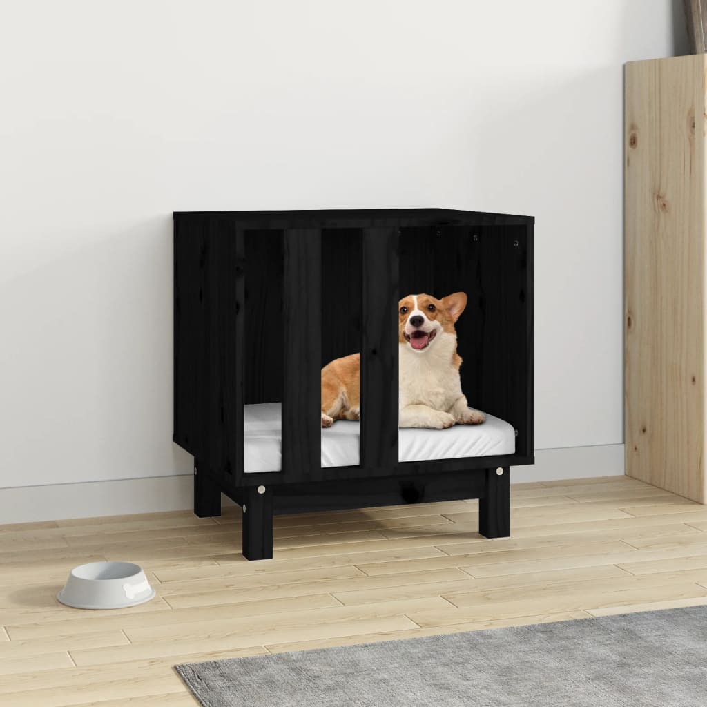 Vetonek Caseta para perros madera maciza de pino negro 50x40x52 cm