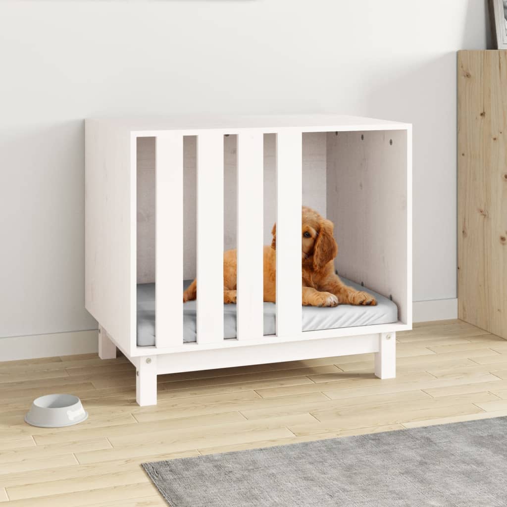 Caseta para perros madera maciza de pino blanco 70x50x62 cm