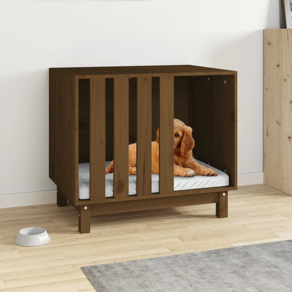 Cama para perros madera maciza pino marrón miel 70x50x62 cm