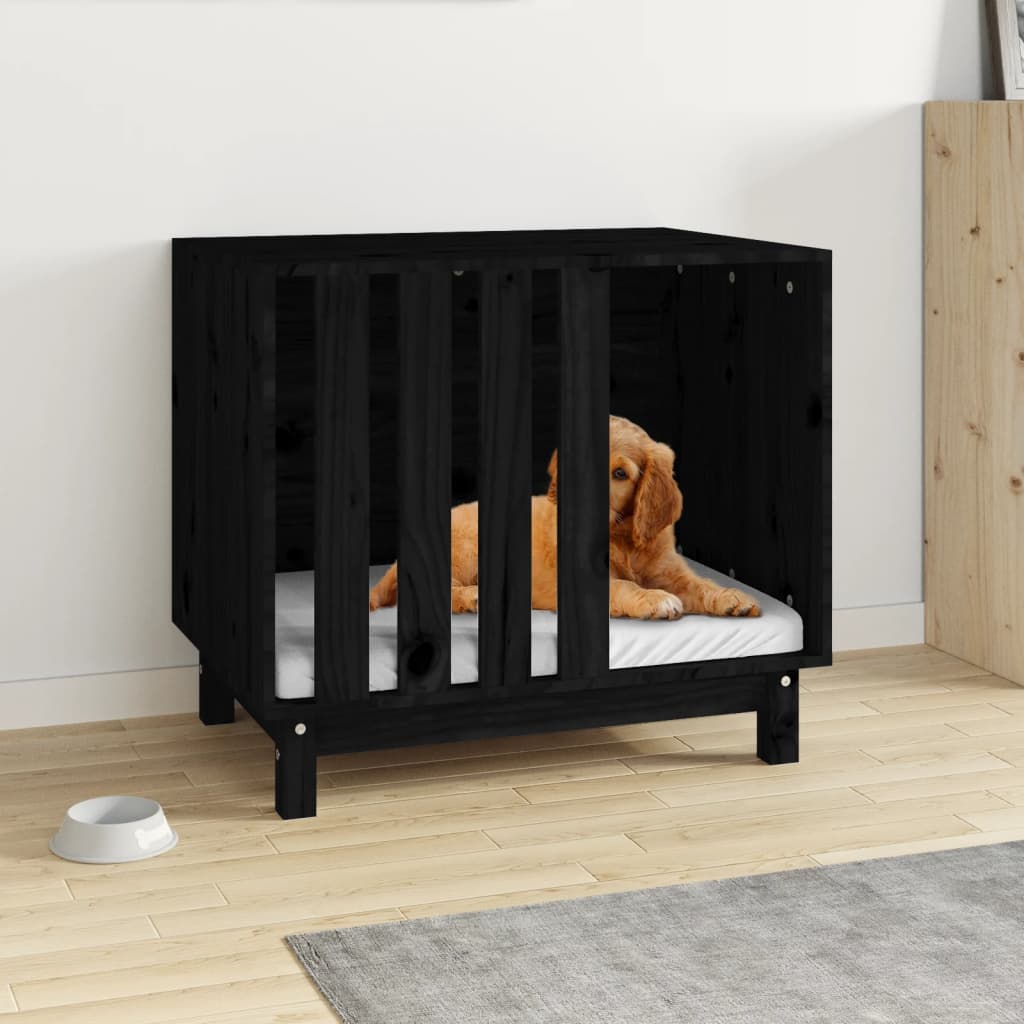 Caseta para perros madera maciza de pino negro 70x50x62 cm