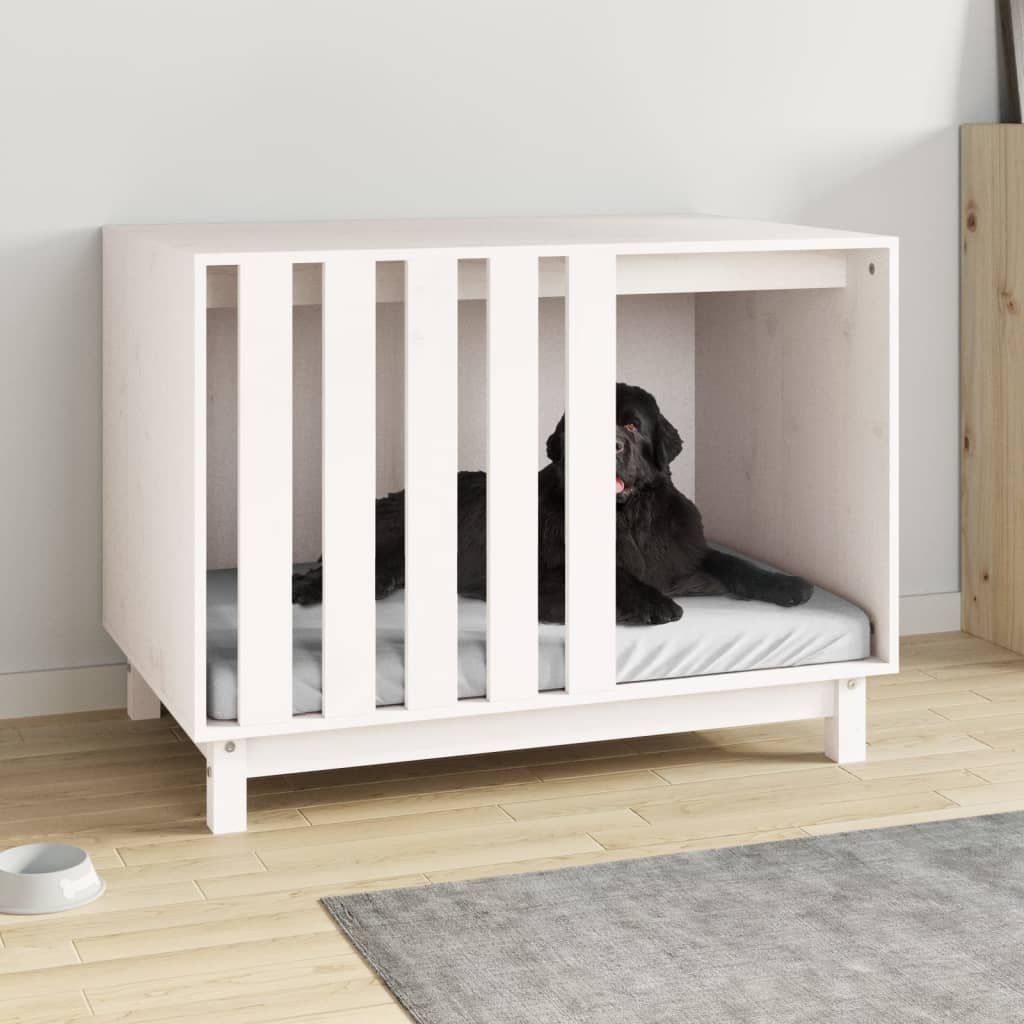 Caseta para perros madera maciza de pino blanco 90x60x67 cm