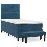 Vetonek Cama box spring con colchón terciopelo azul oscuro 80x200 cm