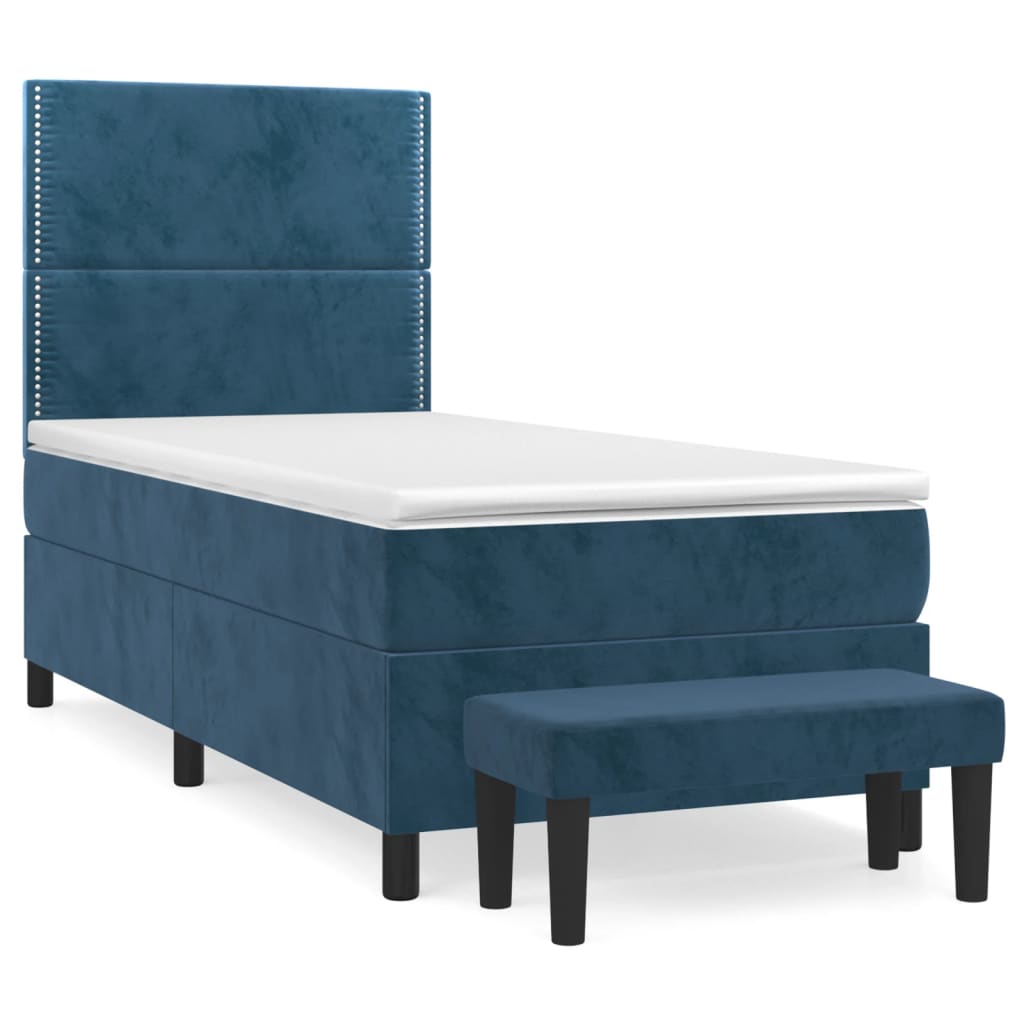 Vetonek Cama box spring con colchón terciopelo azul oscuro 80x200 cm